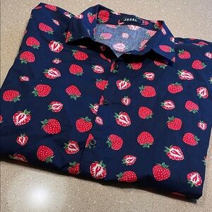 JOGAL Men's Blue Strawberry Print Casual Shirt